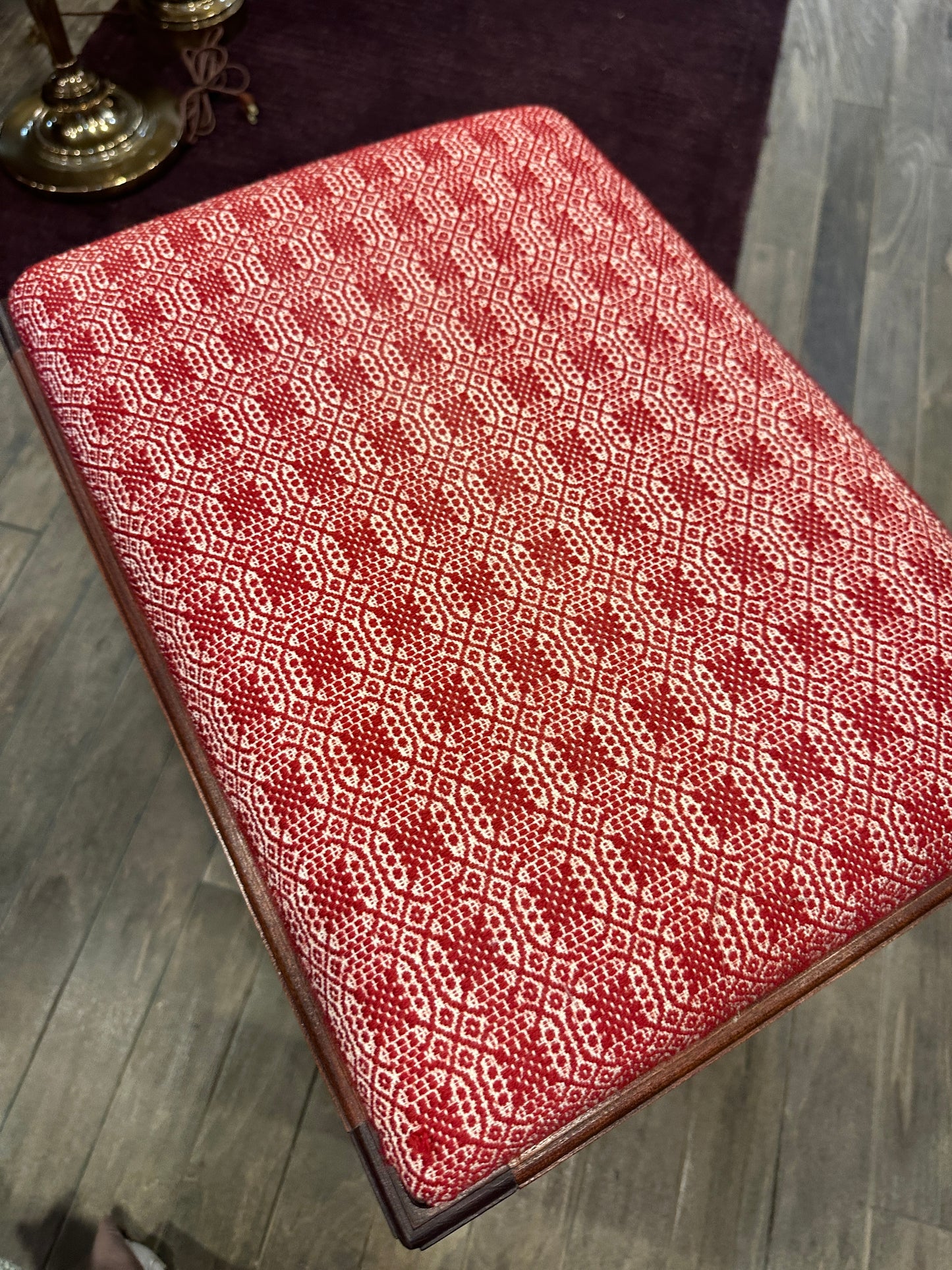Antique Footstool, Reupholstered (red) (0C400S)