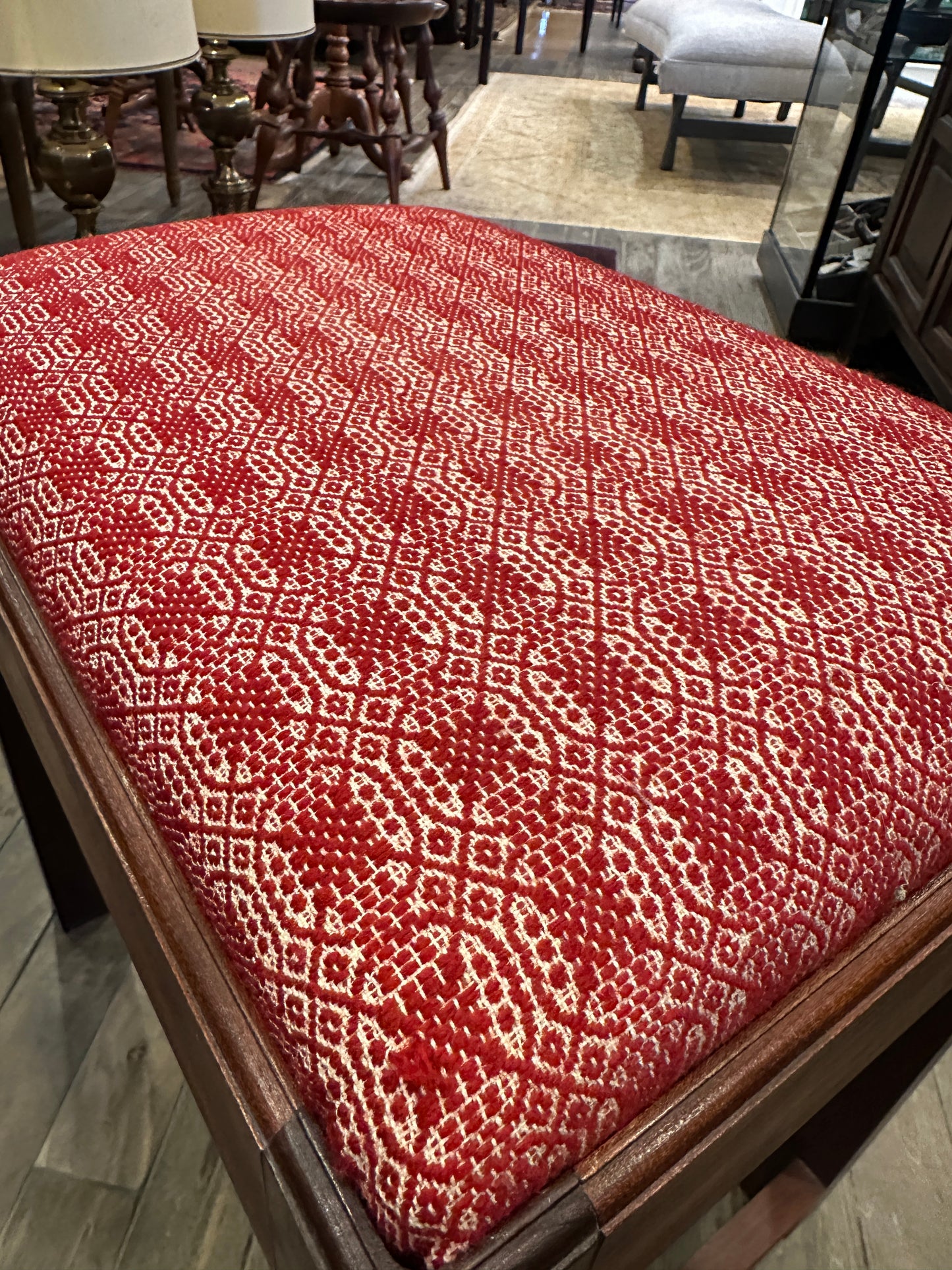 Antique Footstool, Reupholstered (red) (0C400S)