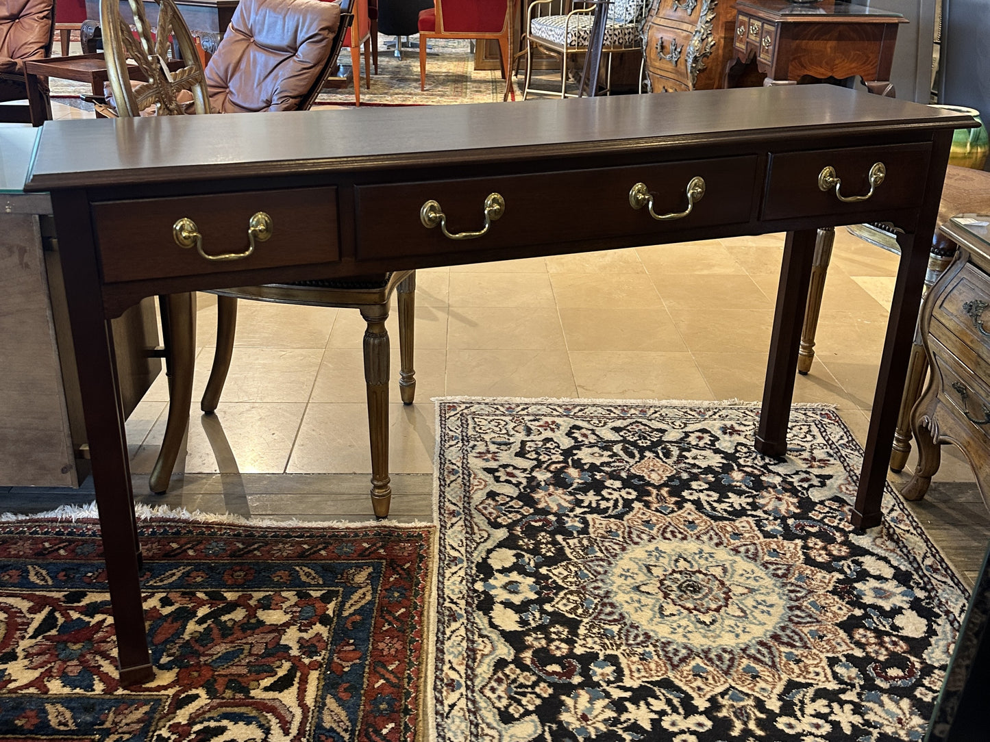 Three Drawer Mahogany Console Table, Unmarked (0C402K)