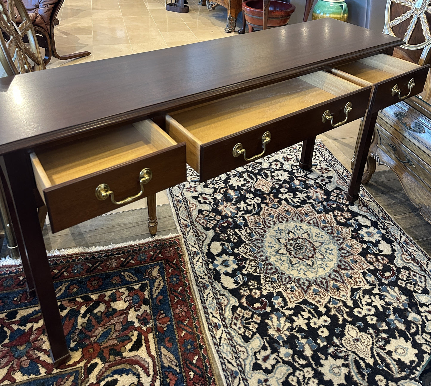 Three Drawer Mahogany Console Table, Unmarked (0C402K)