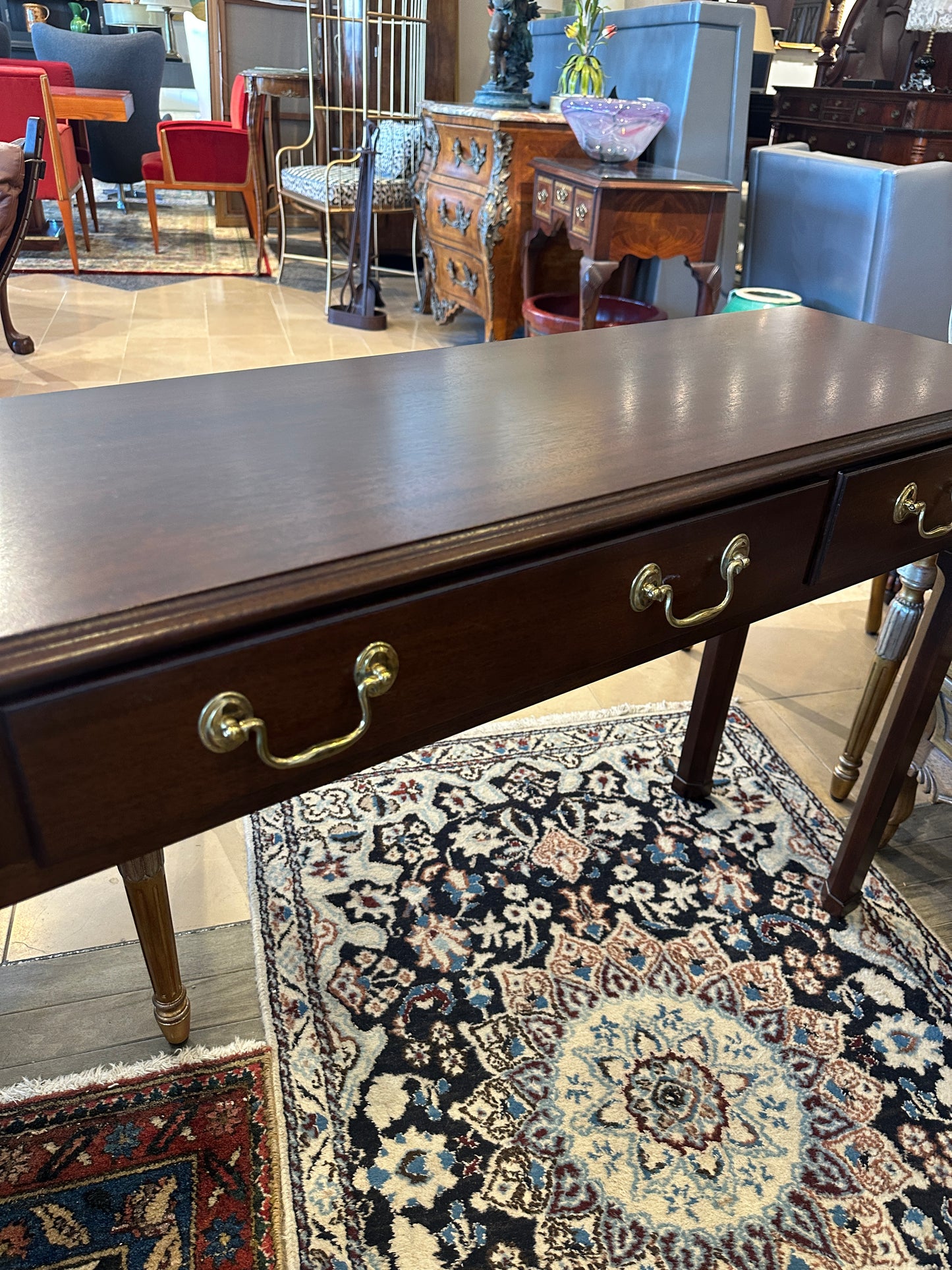 Three Drawer Mahogany Console Table, Unmarked (0C402K)