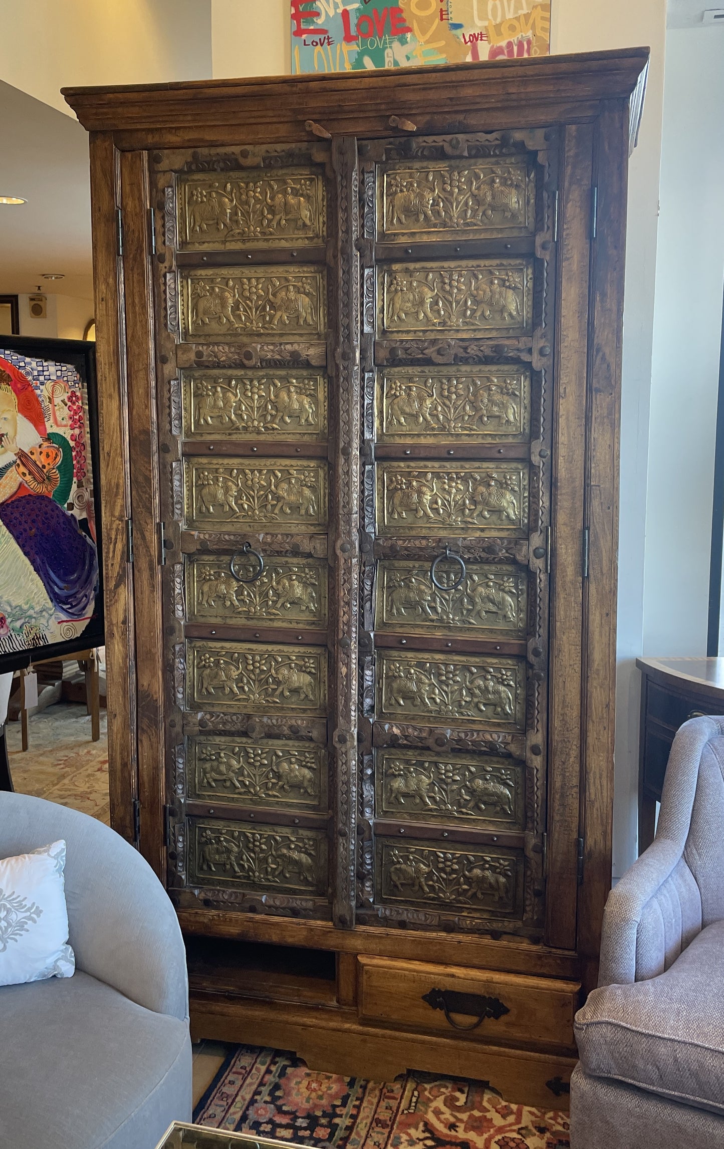 Antique Indian Brass Entry Door Pantry/Cabinet AS IS (0HI002)