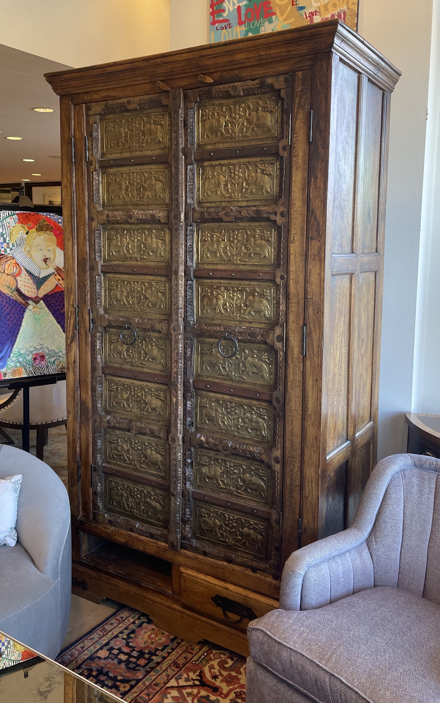 Antique Indian Brass Entry Door Pantry/Cabinet AS IS (0HI002)