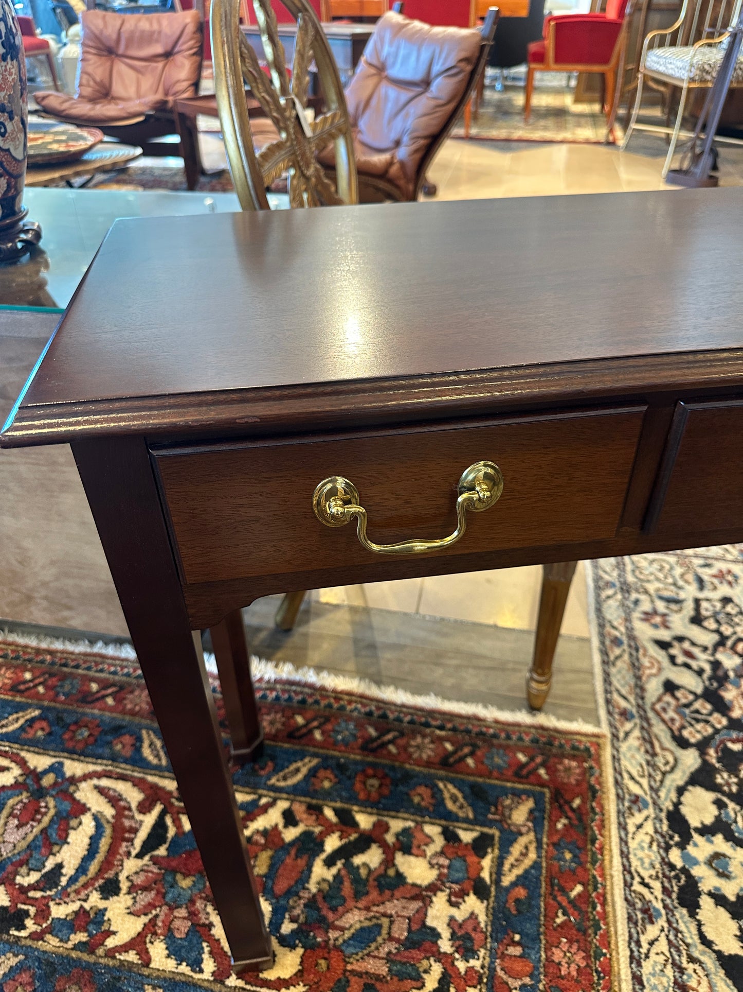 Three Drawer Mahogany Console Table, Unmarked (0C402K)