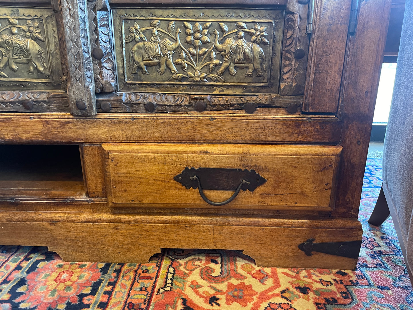 Antique Indian Brass Entry Door Pantry/Cabinet AS IS (0HI002)