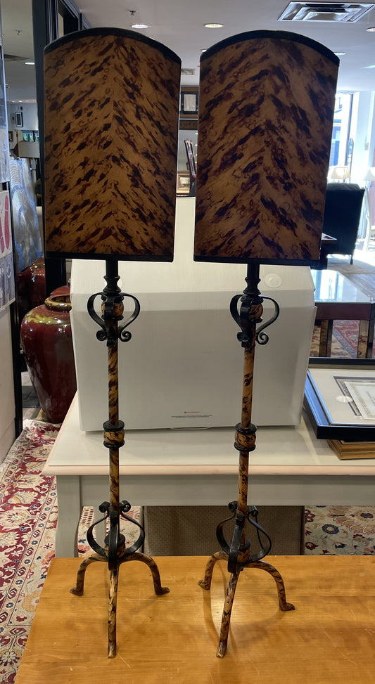 Pr Buffet Lamps with Mottled Reflector Shades