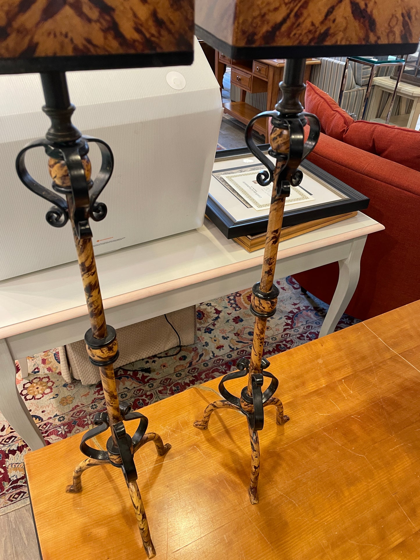 Pr Buffet Lamps with Mottled Reflector Shades