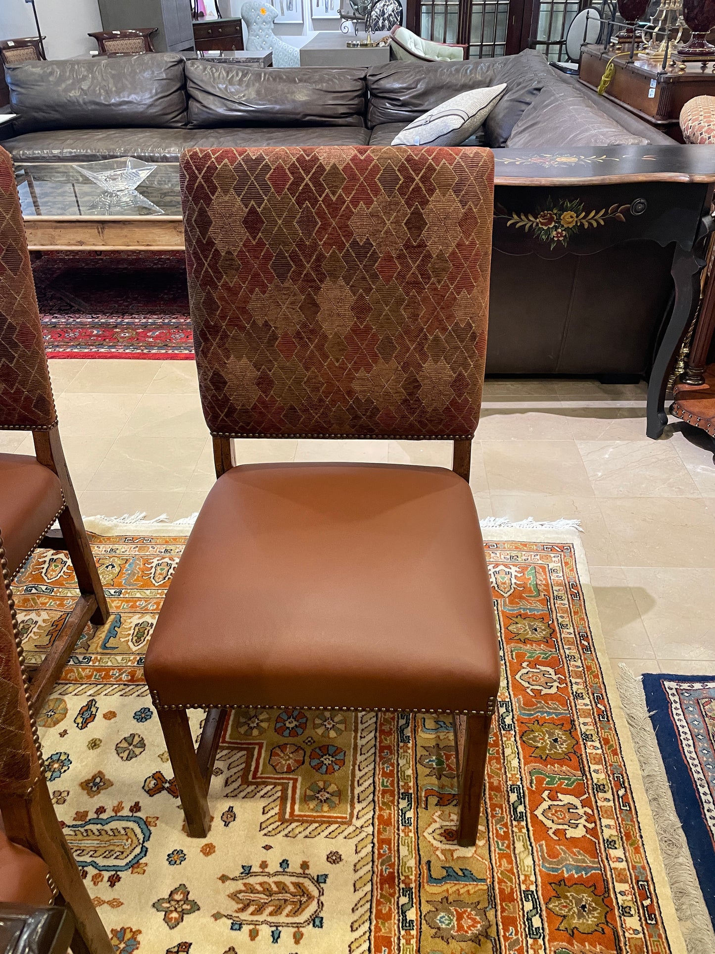 Custom Hacienda Style Dining chairs with leather seat, set of 8 (0ED004)