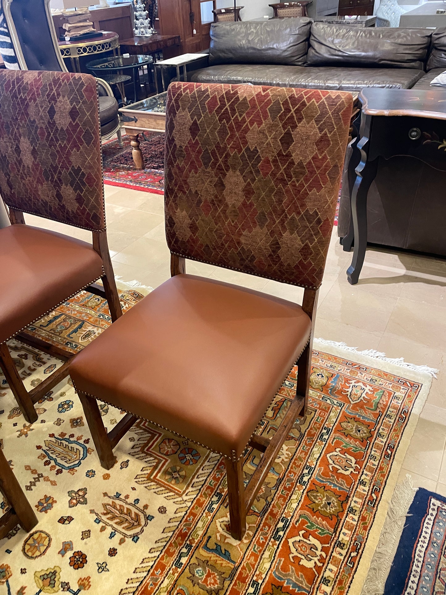 Custom Hacienda Style Dining chairs with leather seat, set of 8 (0ED004)