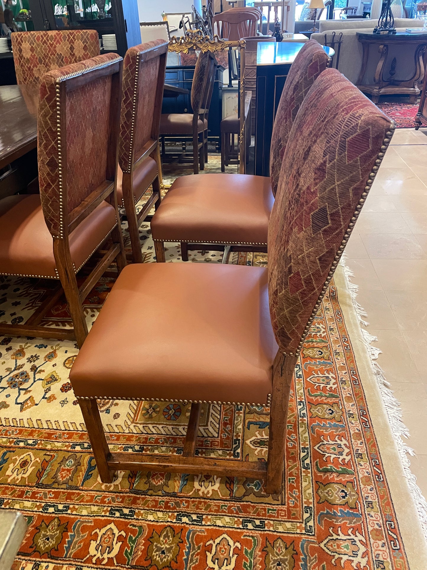 Custom Hacienda Style Dining chairs with leather seat, set of 8 (0ED004)