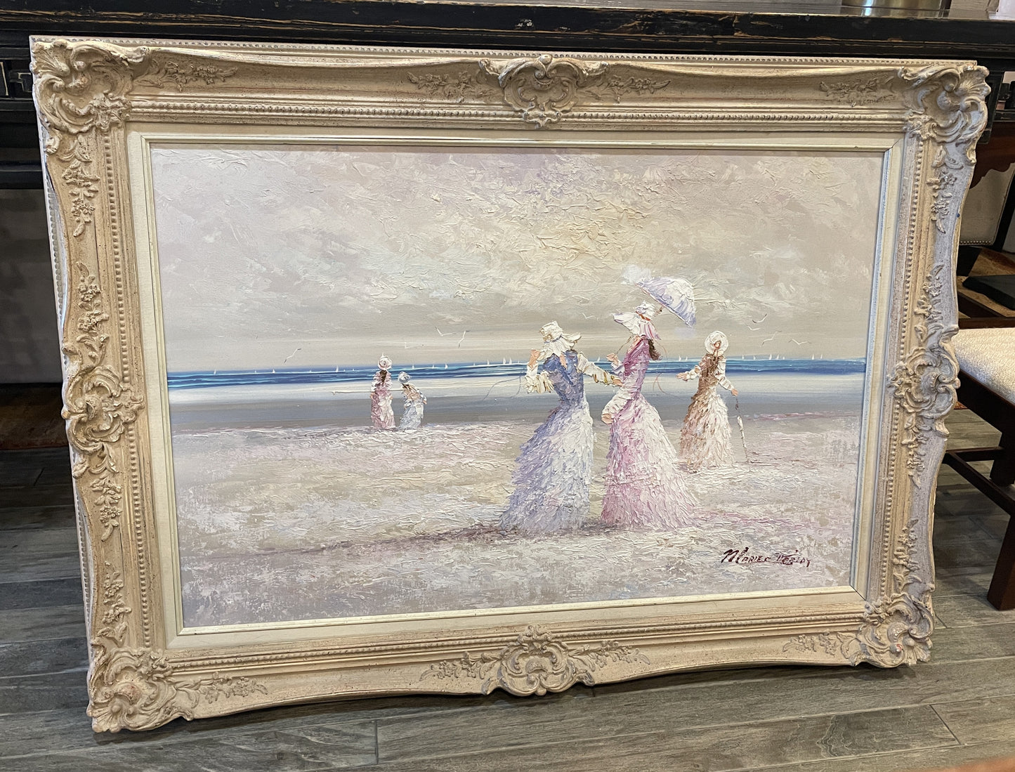 Beach Scene by "Marie Charlot", oil on canvas (0OY001)