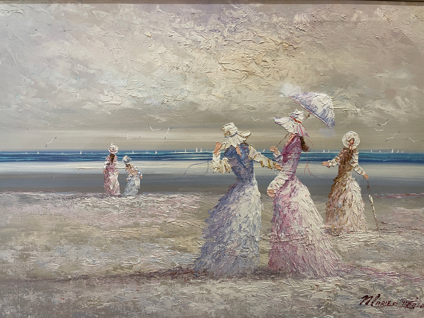 Beach Scene by "Marie Charlot", oil on canvas (0OY001)