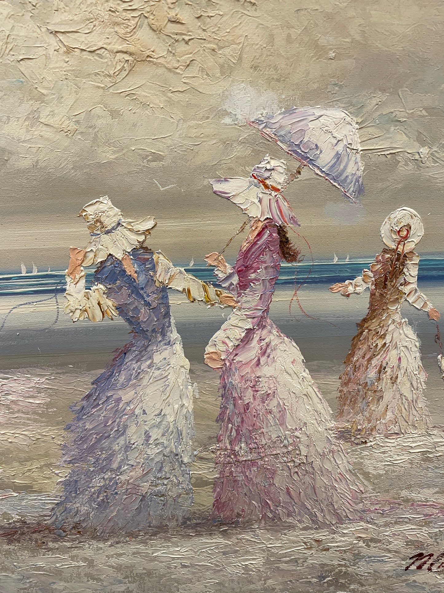 Beach Scene by "Marie Charlot", oil on canvas (0OY001)