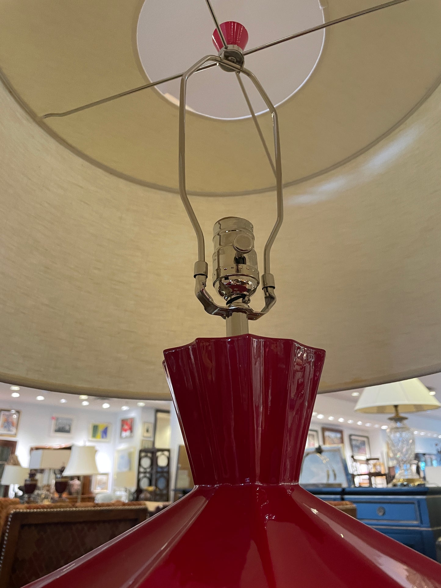 Robert Abbey Orion Lamps in Red, a Pair (0HM001)