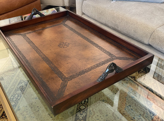 Theodore Alexander Leather Tray with Clasped Hands