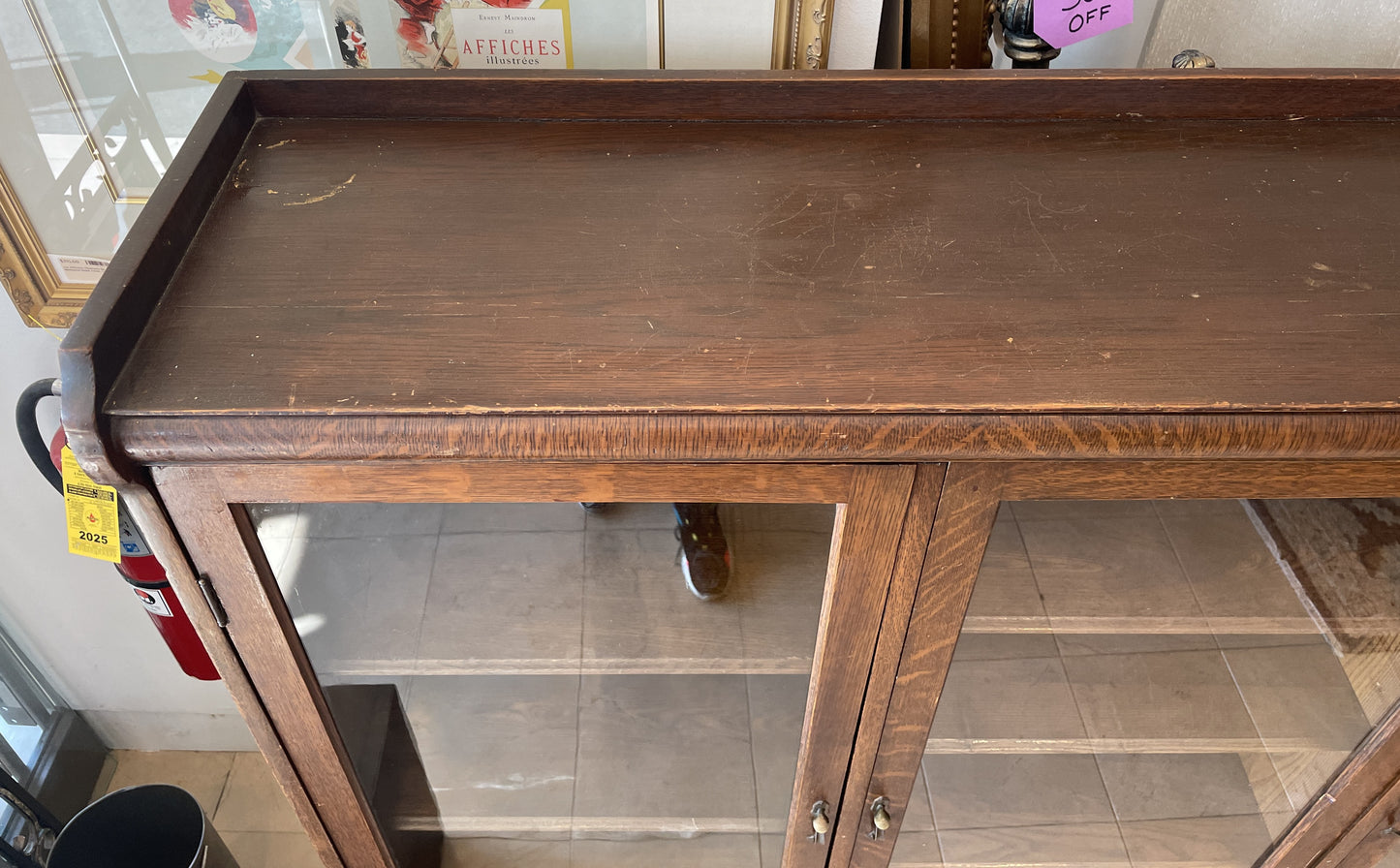 Antique Oak Three Door Bookcase, AS IS (0OW002)