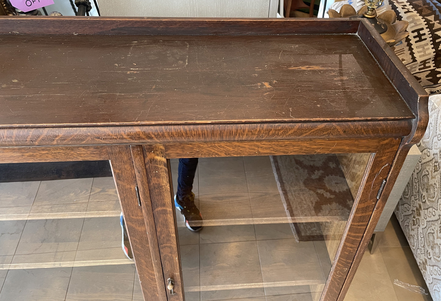 Antique Oak Three Door Bookcase, AS IS (0OW002)