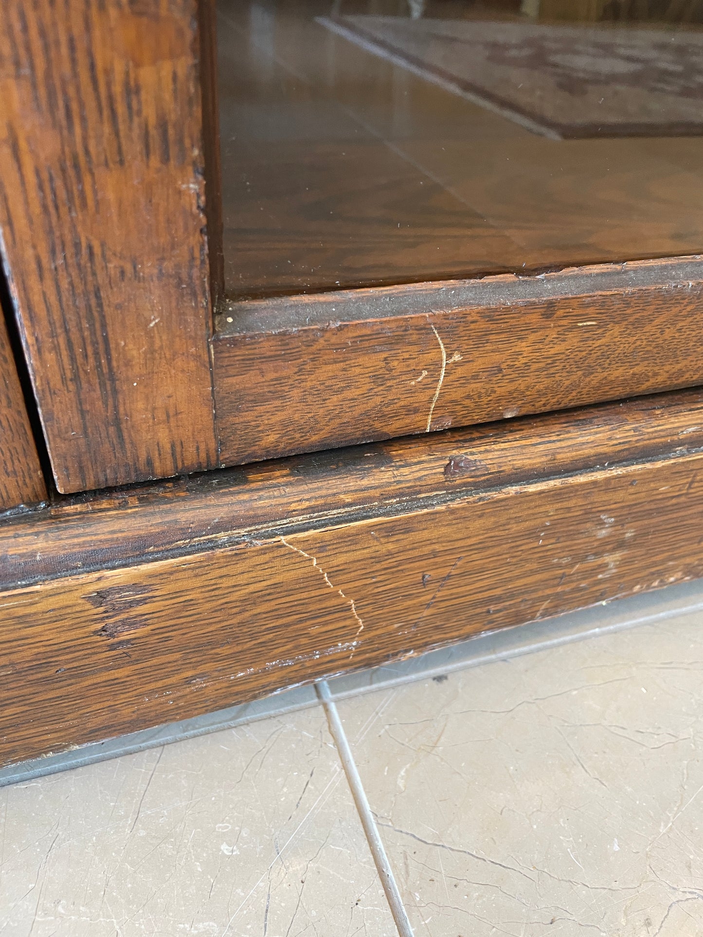 Antique Oak Three Door Bookcase, AS IS (0OW002)