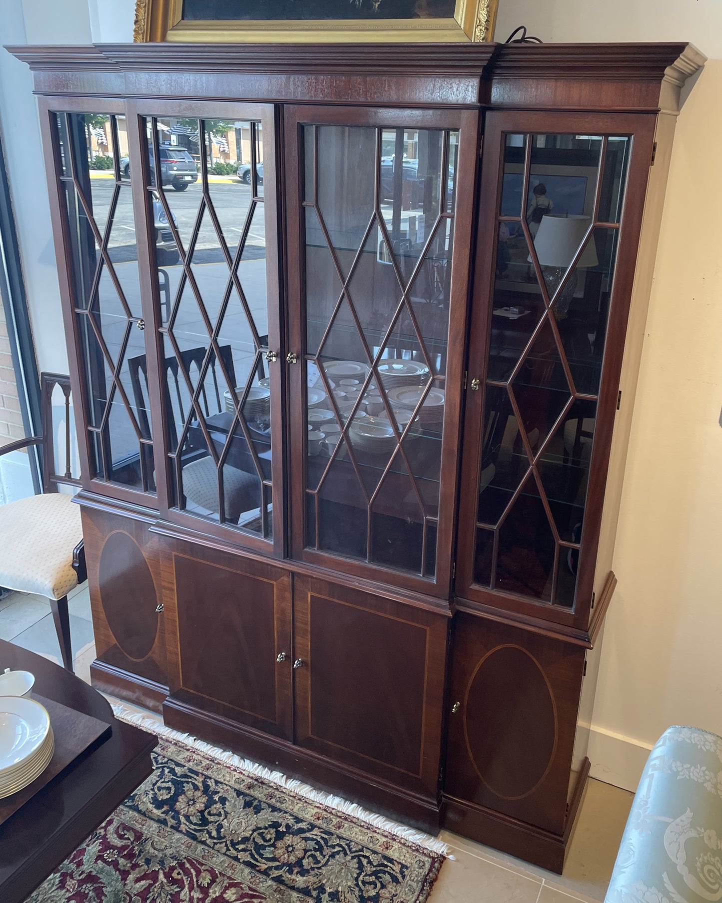 Baker Chippendale Mahogany Breakfront, AS IS (0OX003)