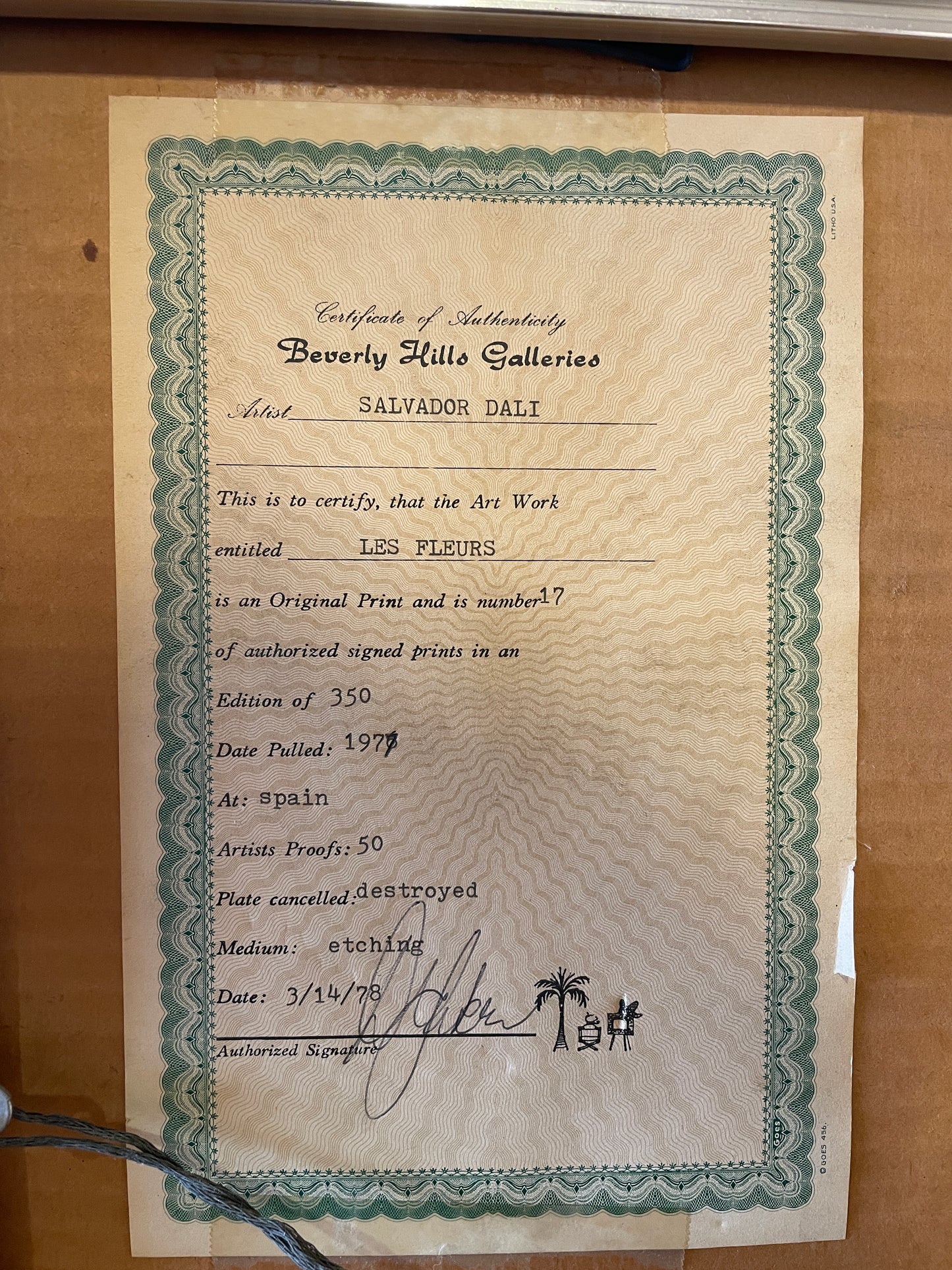 Salvador Dali "Florals Rose" Engraving, Signed (01D01H)