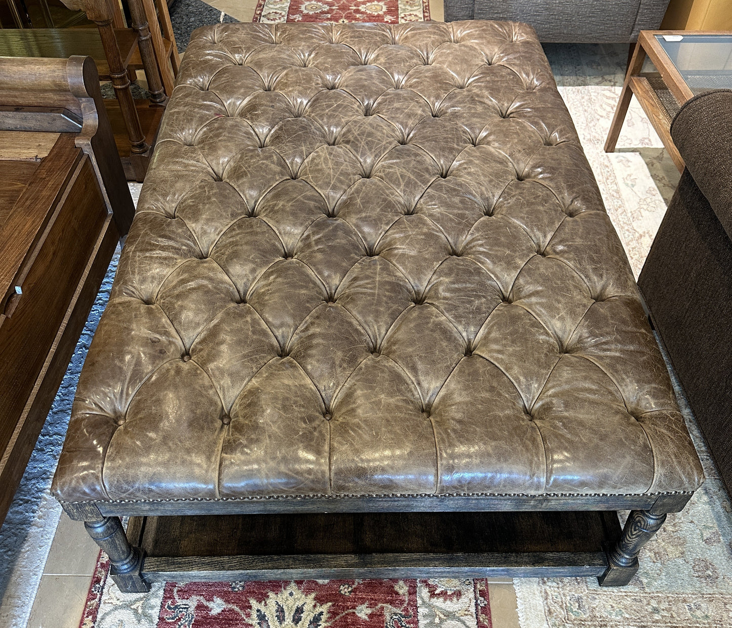 Walter E Smith Tufted Leather Ottoman, AS IS (0NT00A)
