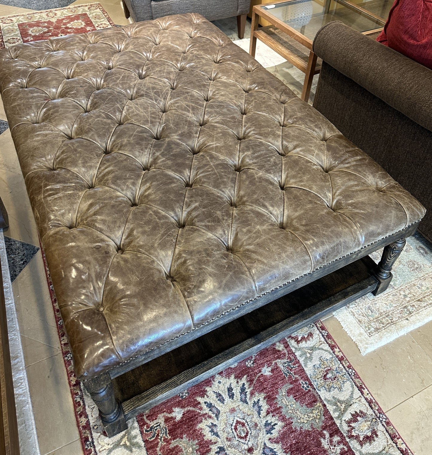 Walter E Smith Tufted Leather Ottoman, AS IS (0NT00A)