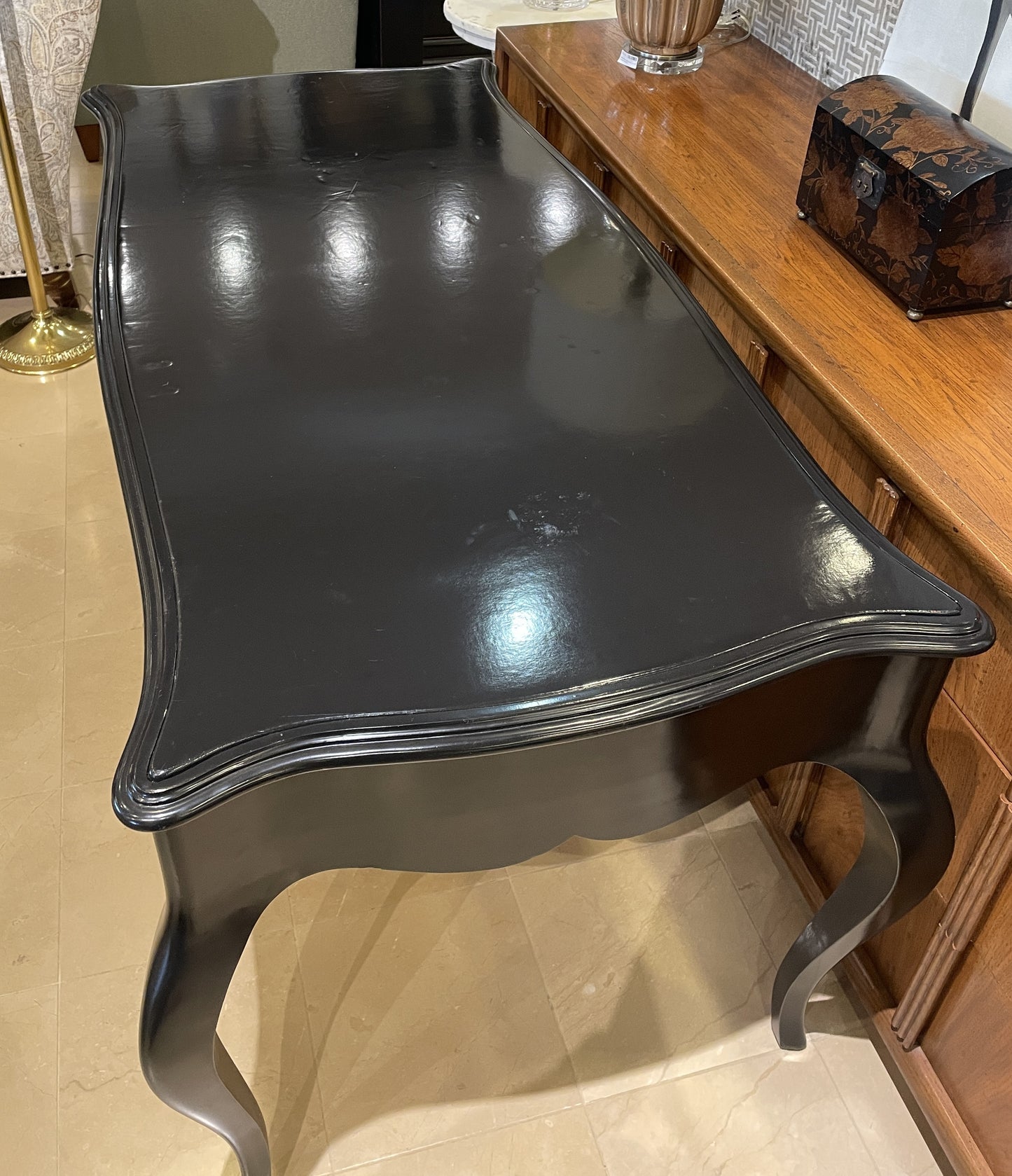 Regency Style Black desk with Leather Top (0L7001)