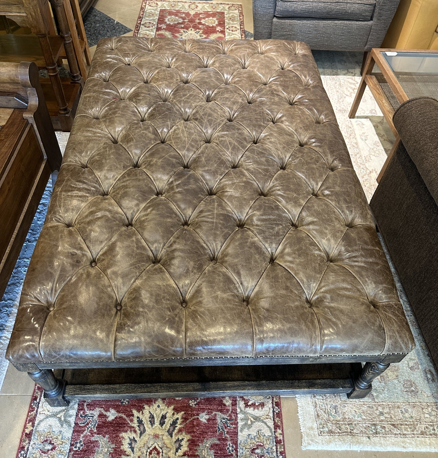 Walter E Smith Tufted Leather Ottoman, AS IS (0NT00A)