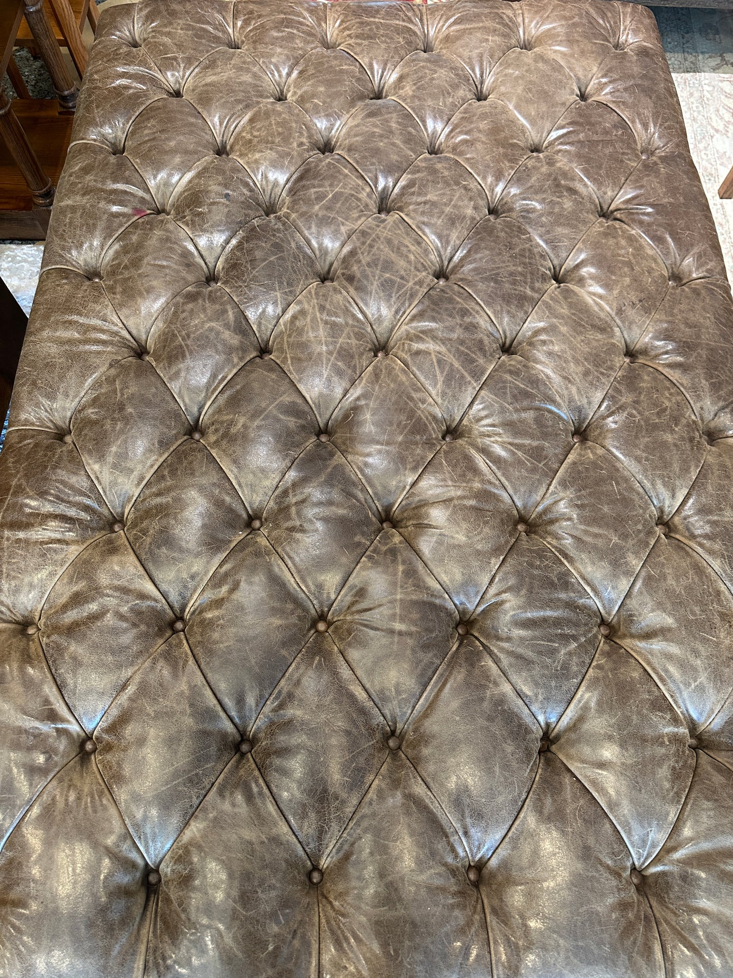 Walter E Smith Tufted Leather Ottoman, AS IS (0NT00A)