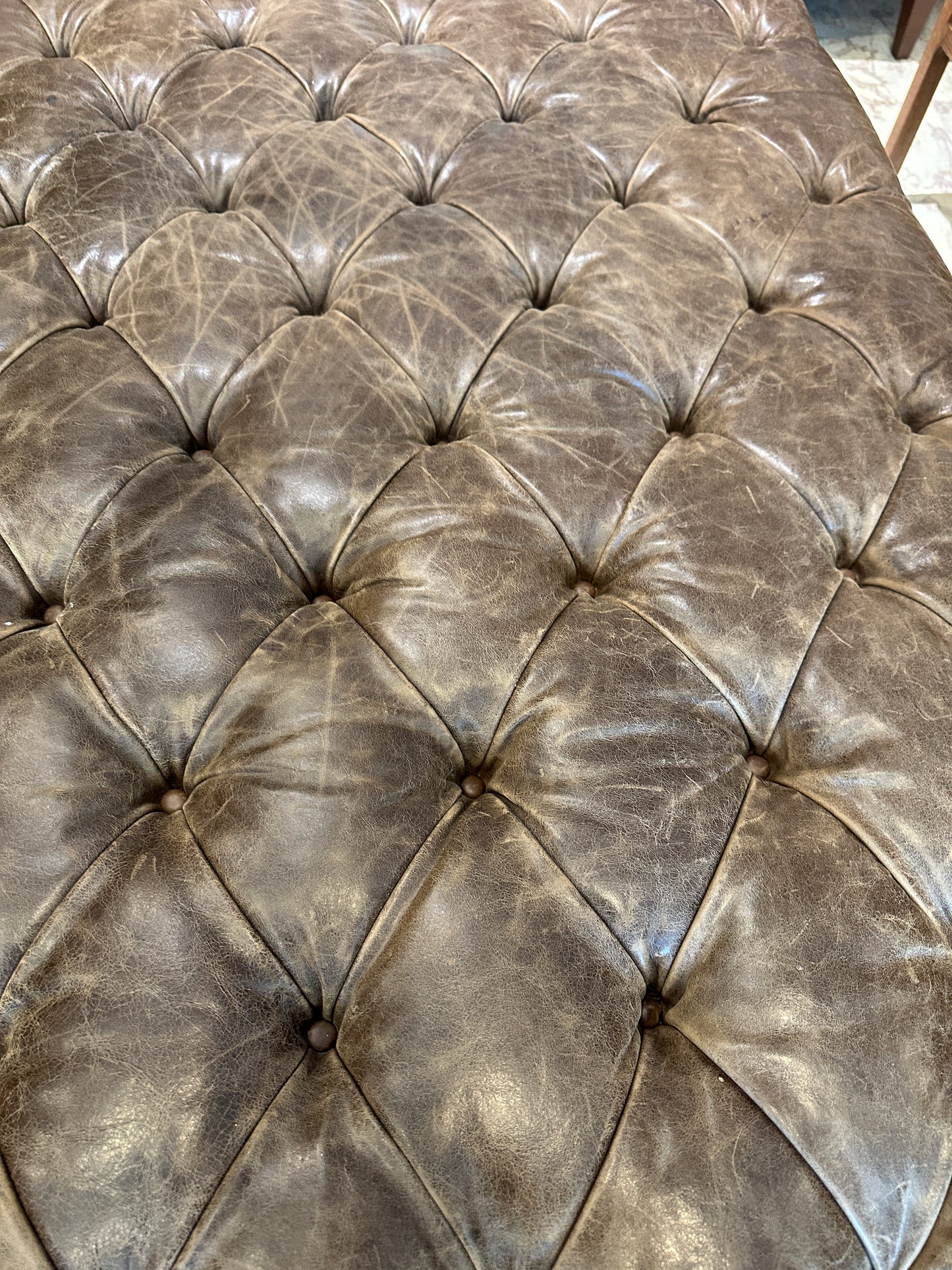 Walter E Smith Tufted Leather Ottoman, AS IS (0NT00A)
