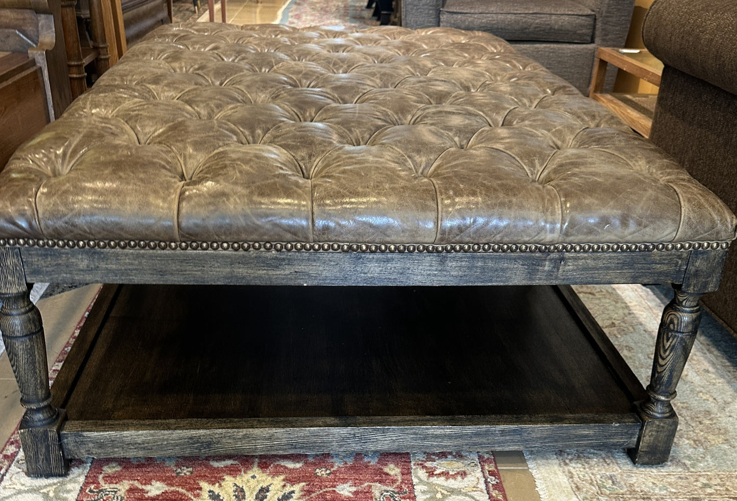 Walter E Smith Tufted Leather Ottoman, AS IS (0NT00A)