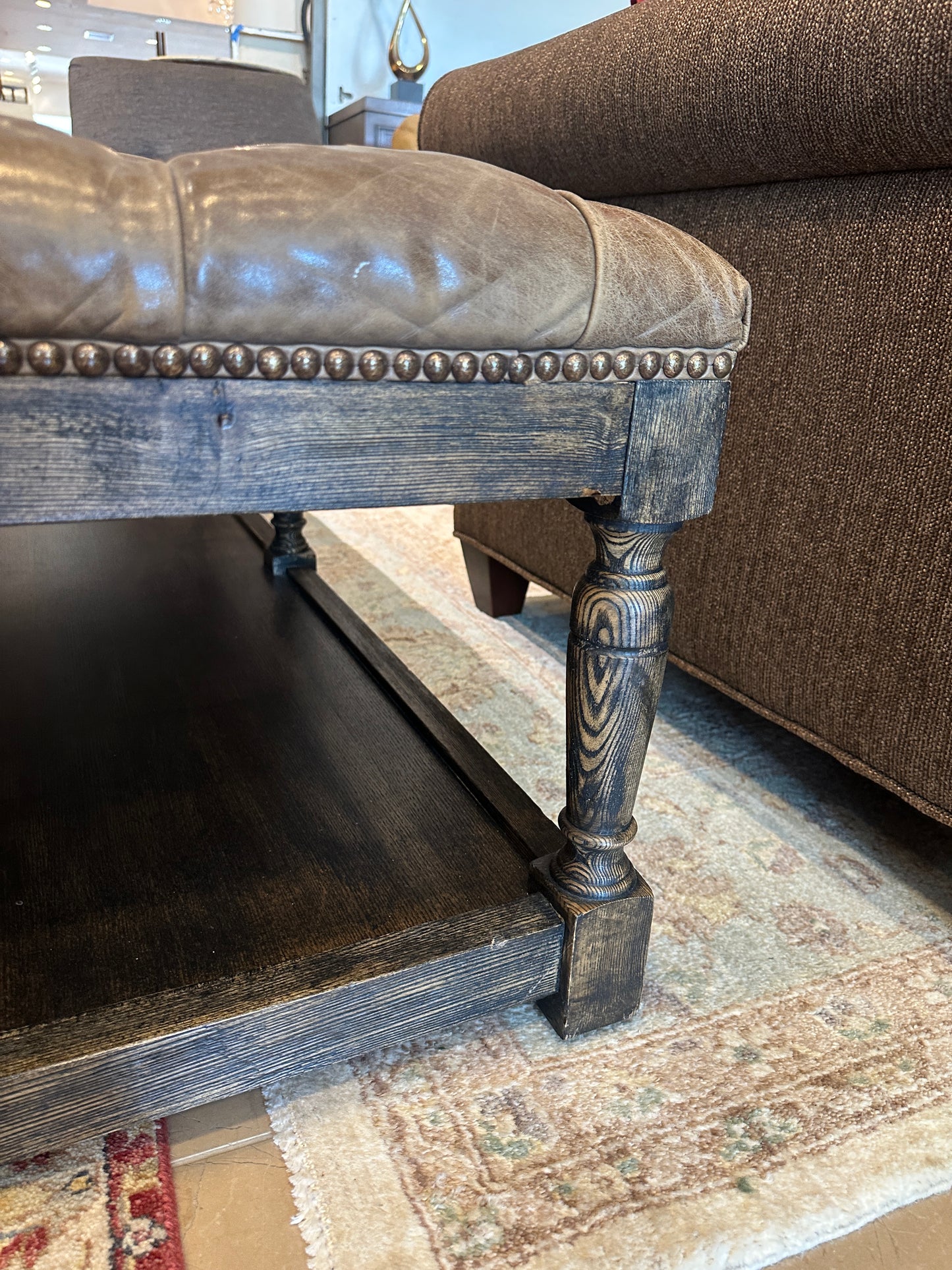 Walter E Smith Tufted Leather Ottoman, AS IS (0NT00A)