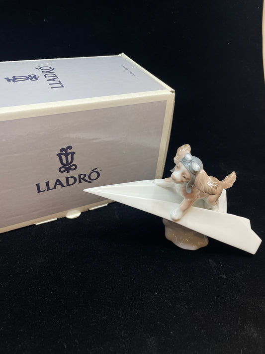 Lladro "Let's Fly Away" Dog on a Paper Airplane with Box #06665