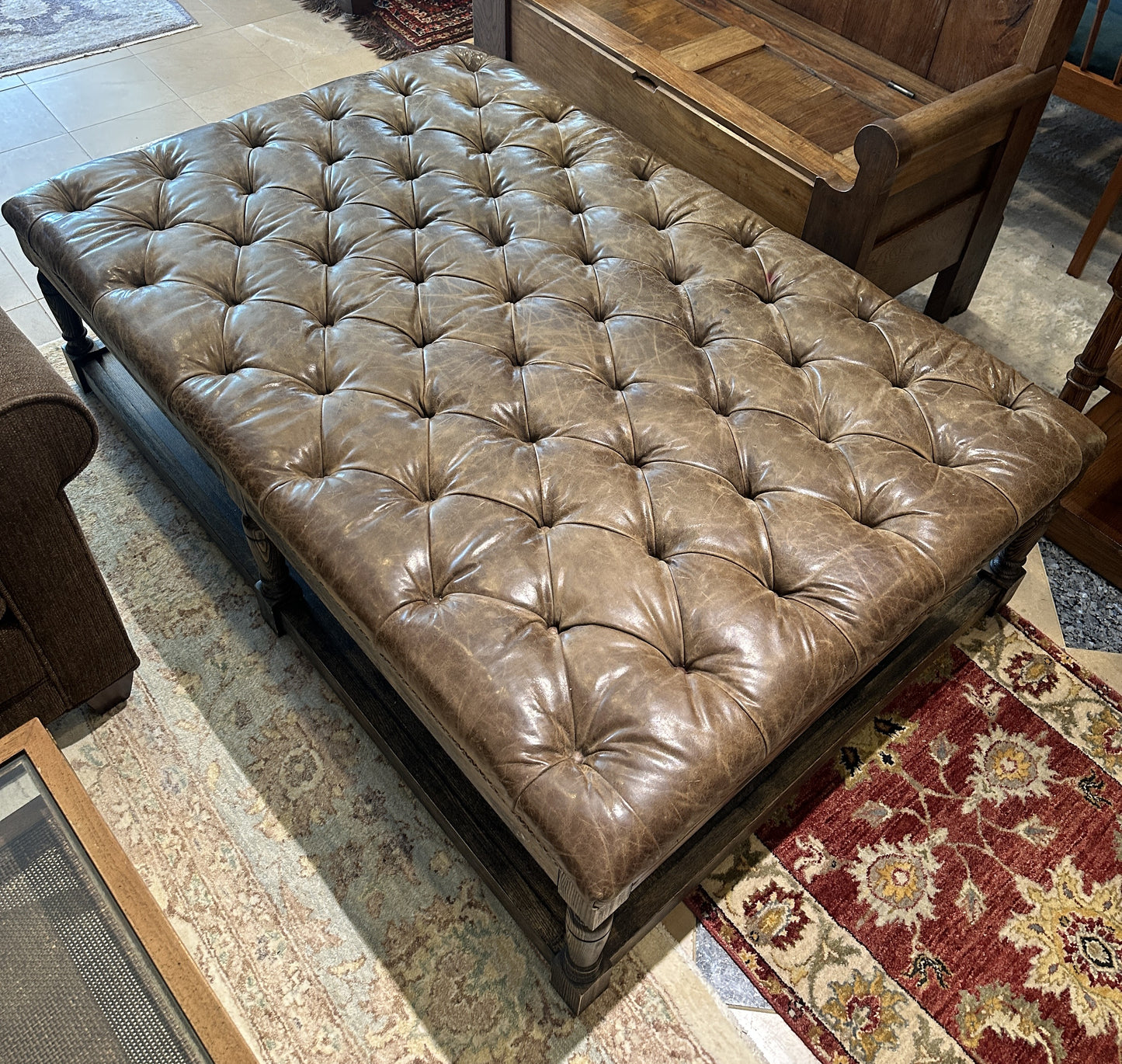 Walter E Smith Tufted Leather Ottoman, AS IS (0NT00A)