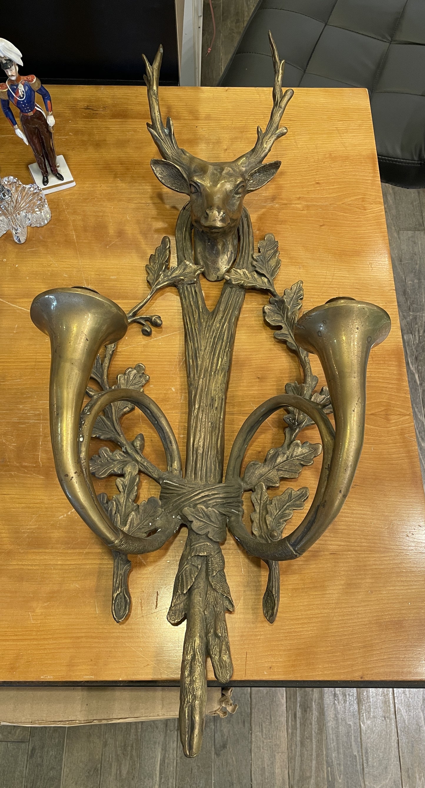 Brass Stag Wall Sconce with Candlesticks (03T00O)