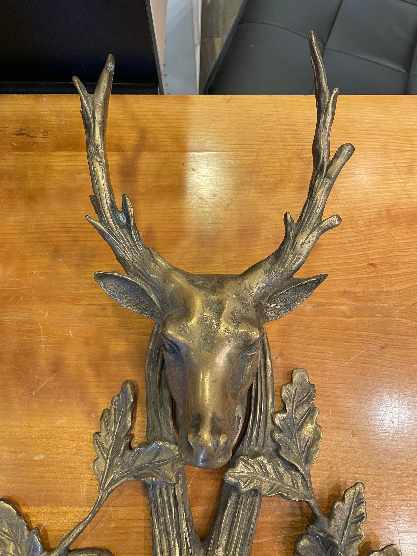 Brass Stag Wall Sconce with Candlesticks (03T00O)