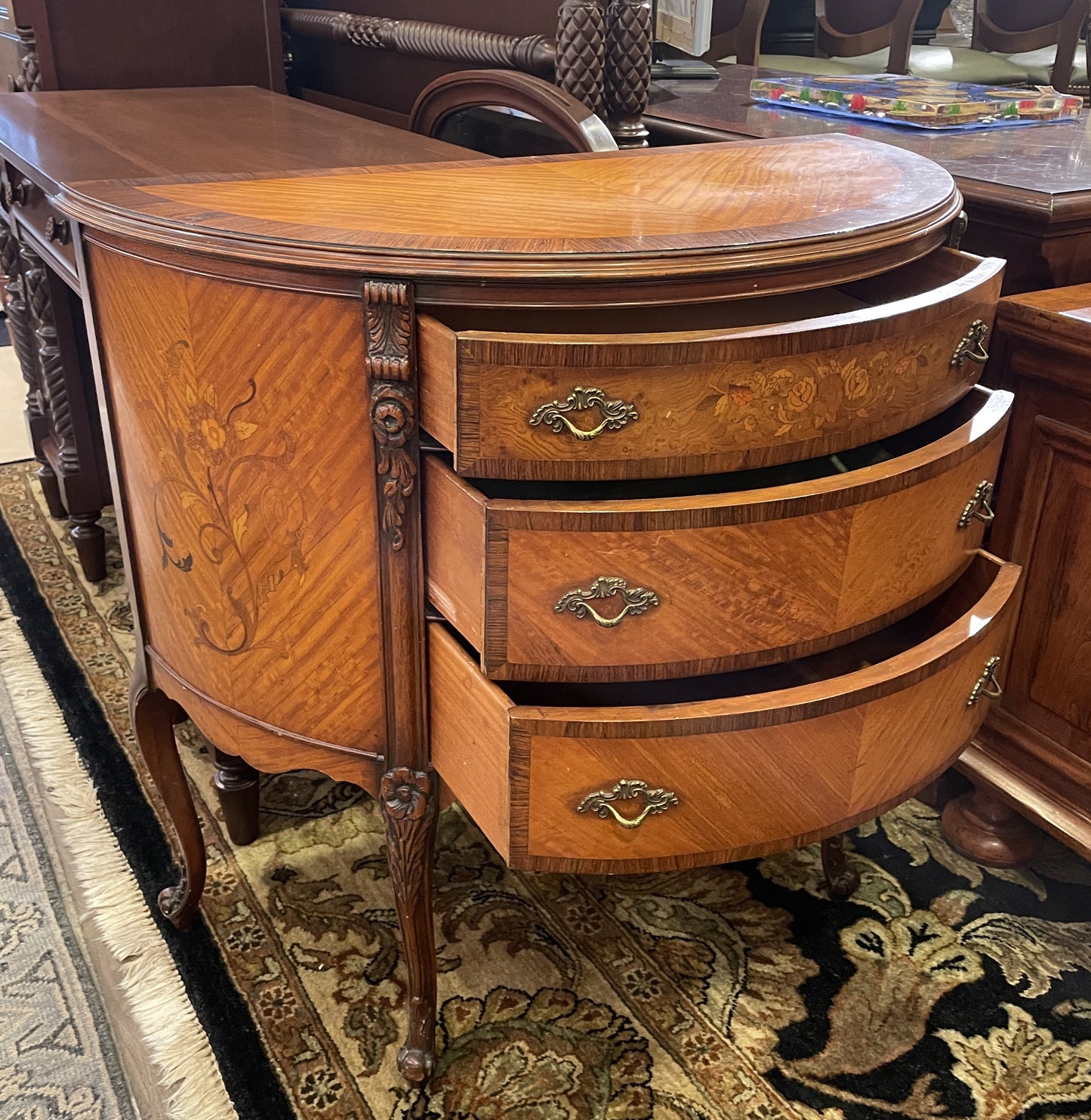 Vintage French Demilune chest with ormolu, AS IS (0HO00V)