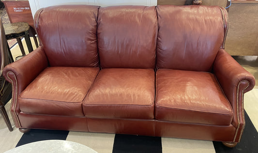 Stickley Leather Sofa with Nail Heads