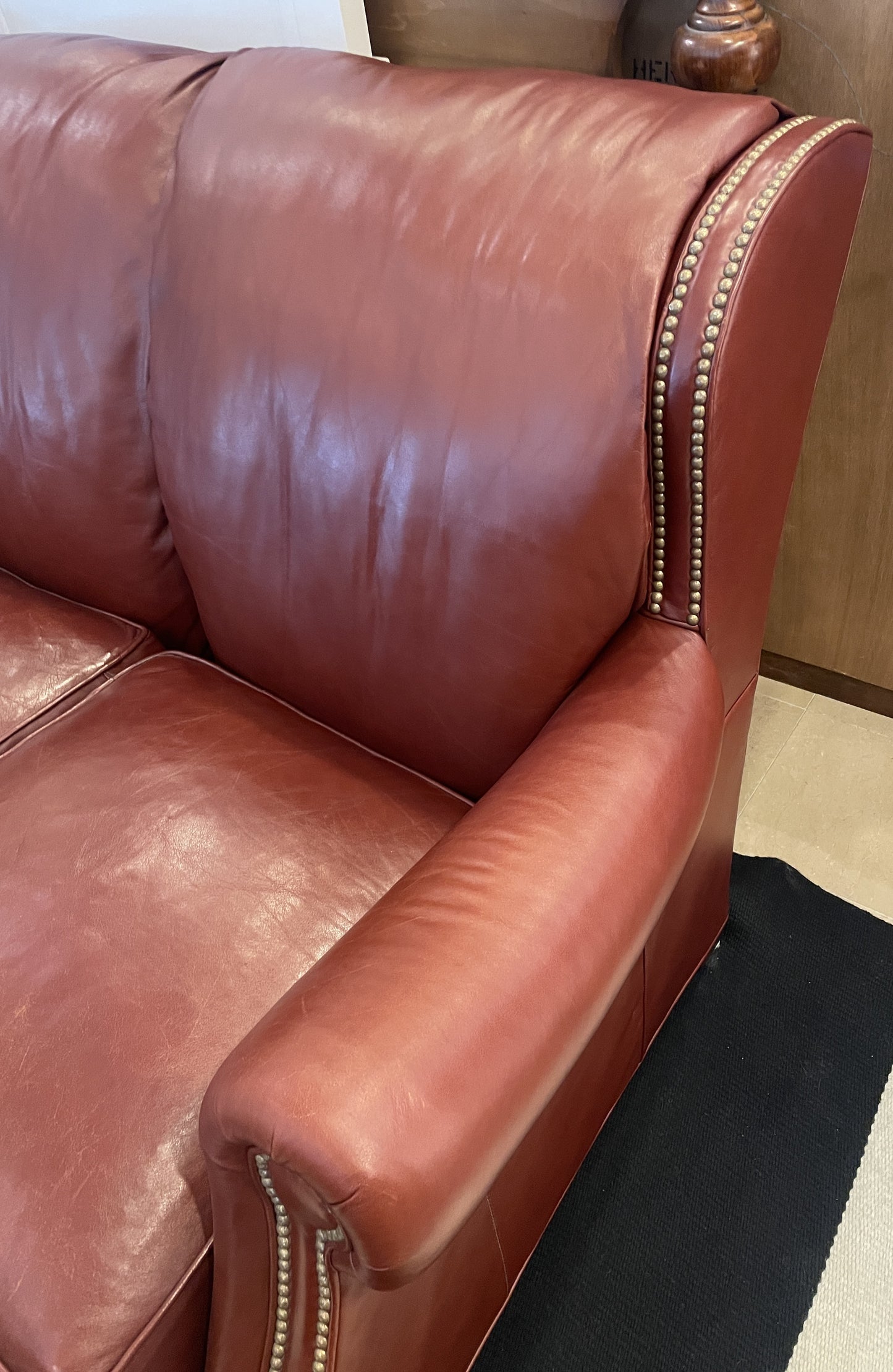 Stickley Leather Sofa with Nail Heads