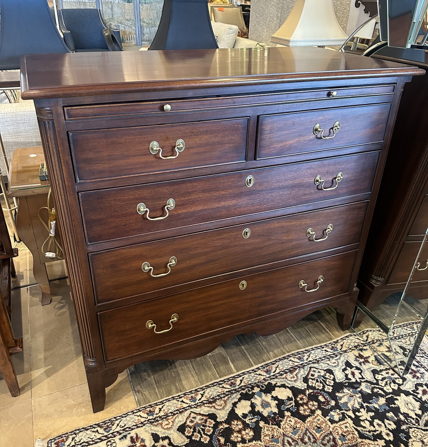 Henkel Harris Block Front Mahogany 5 Drawer Chest (0C401P)