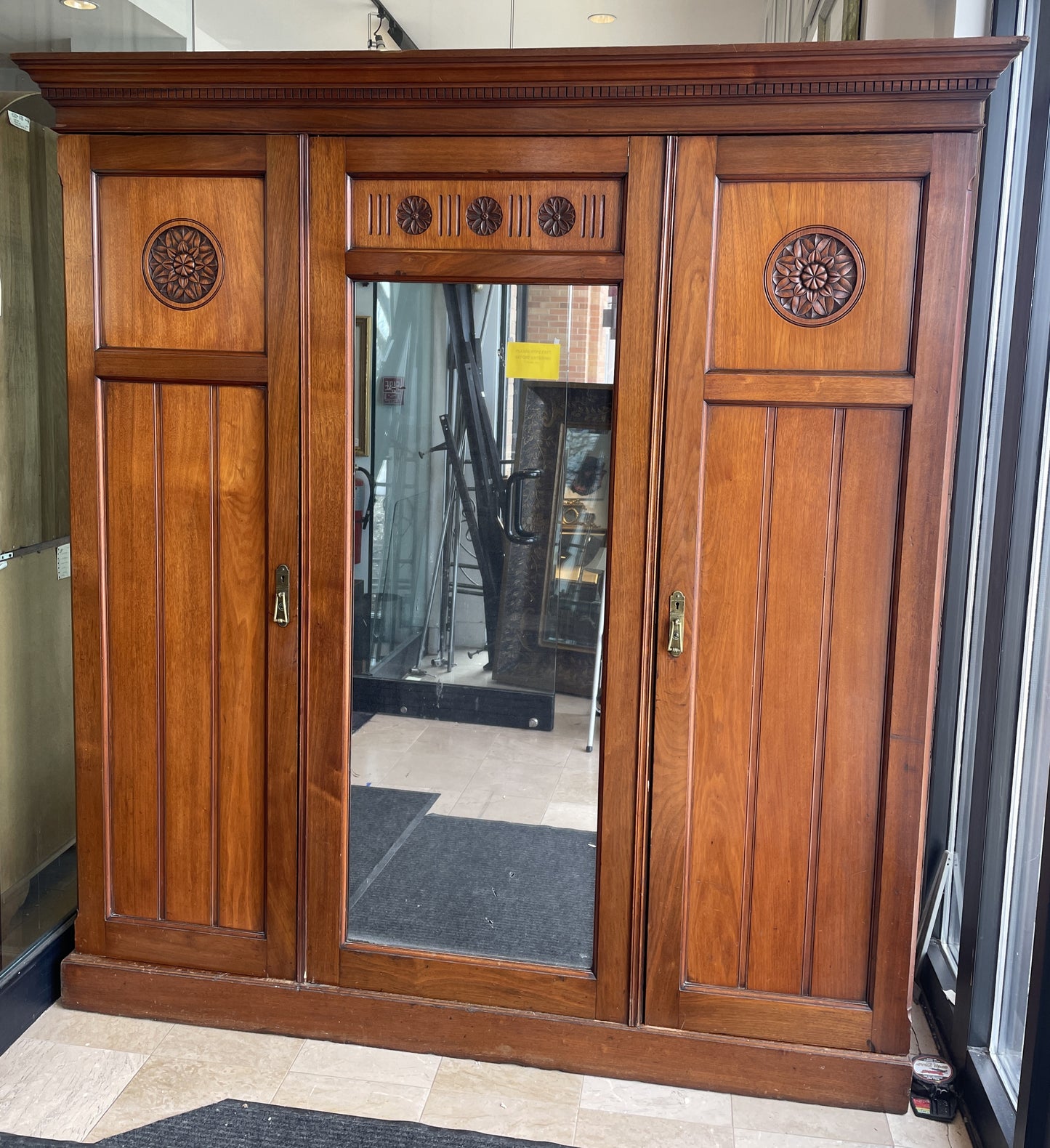 Antique Compactum Wardrobe with Center Mirror, AS IS (0LC003)