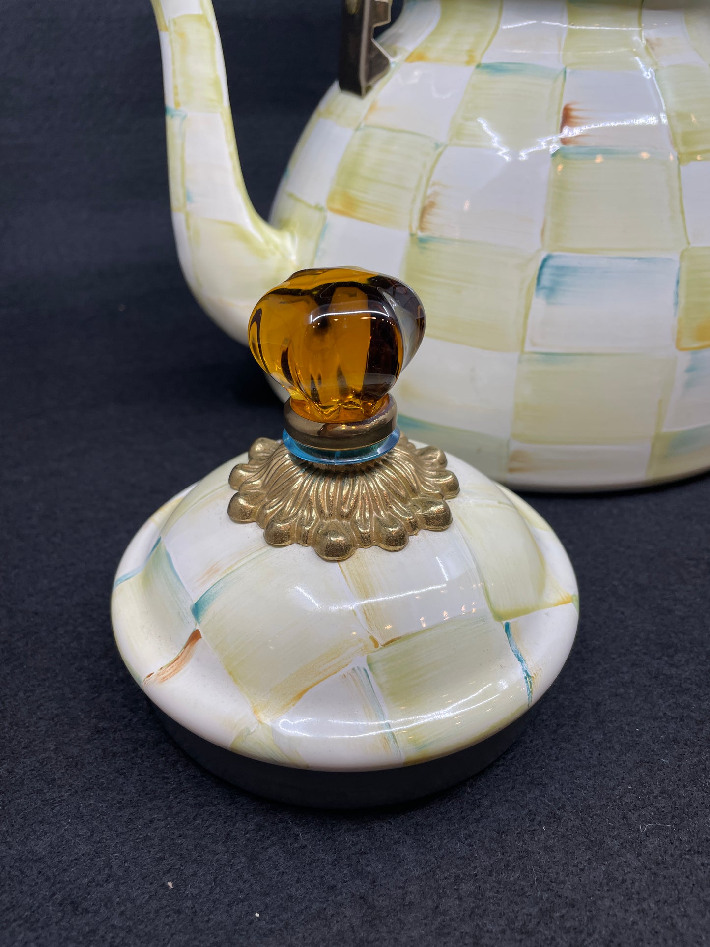 Mackenzie Childs Parchment Check 3qt Teapot (0OO00I)