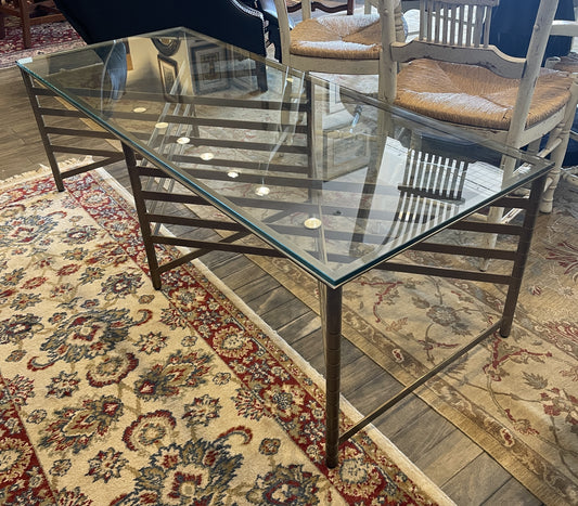 Glass Top Coffee Table with Crossed Bronze Colored Base