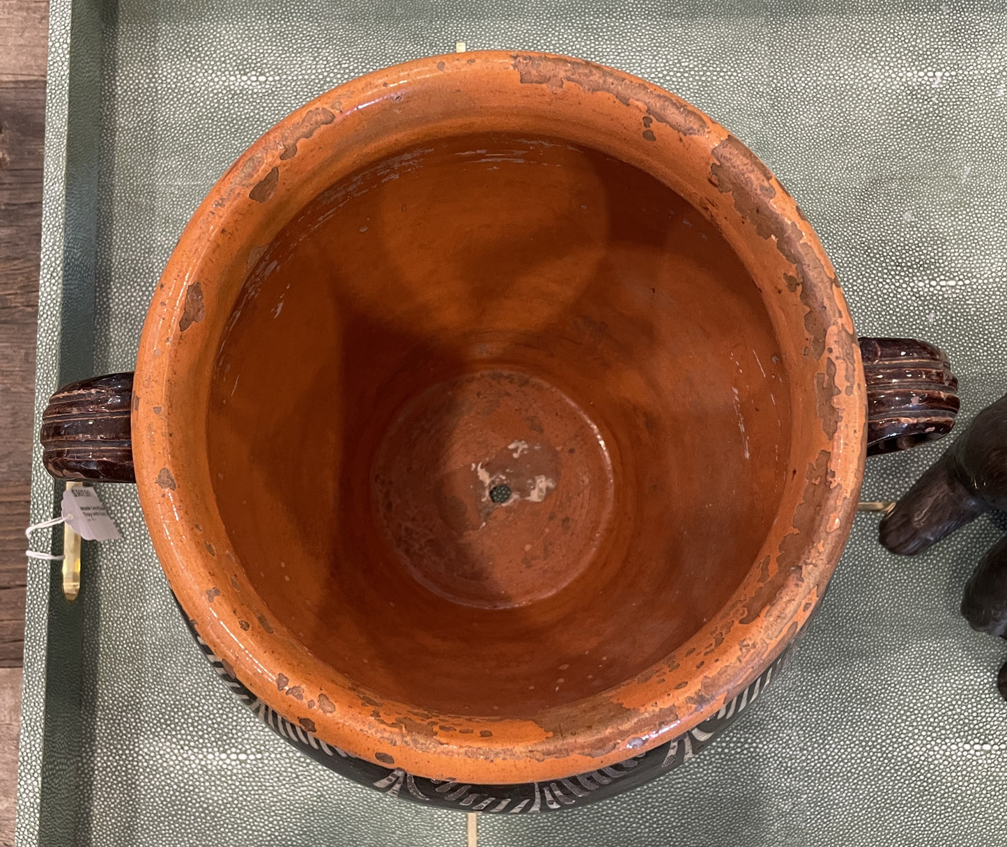 Antique Confit Jar,  Brown Glaze with Double Handles (0HP00M)