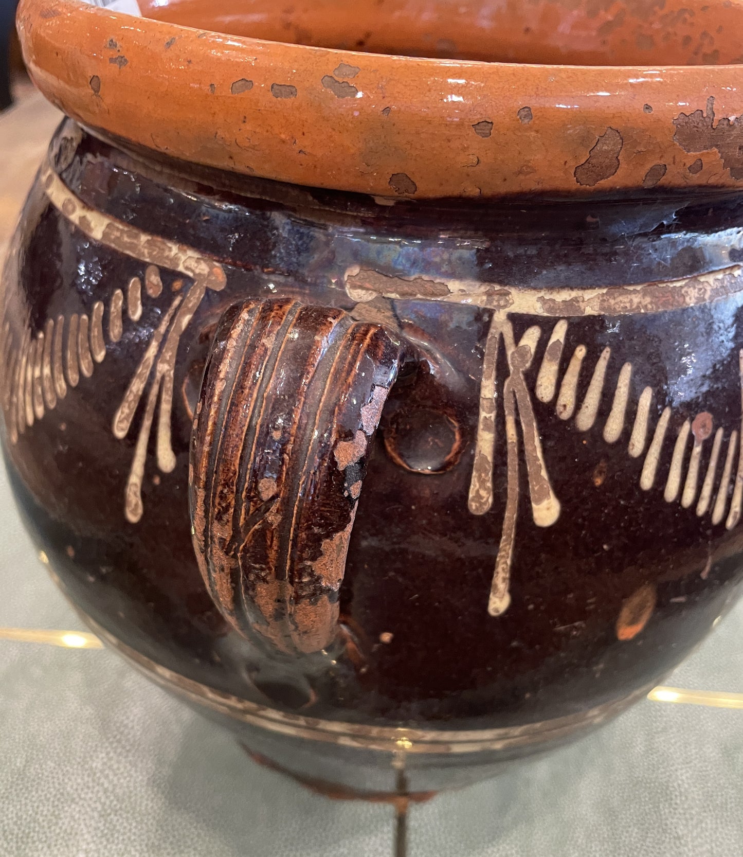 Antique Confit Jar,  Brown Glaze with Double Handles (0HP00M)