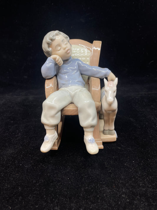 Lladro "All Tuckered Out" Boy Sleeping on Rocker #5846