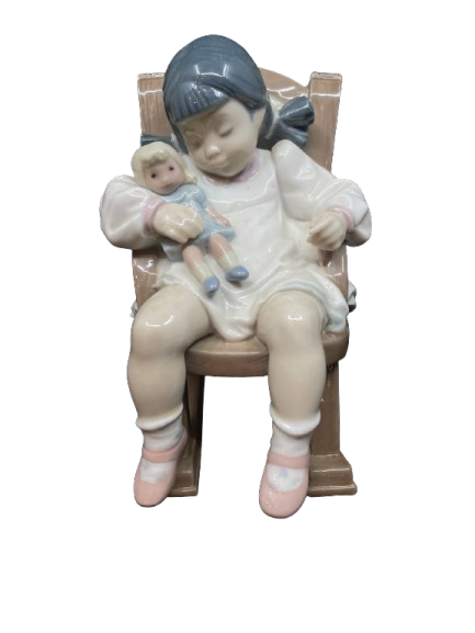 Lladro "Naptime" Girl Sleeping in Rocking Chair 5448 w box (0DE00C)
