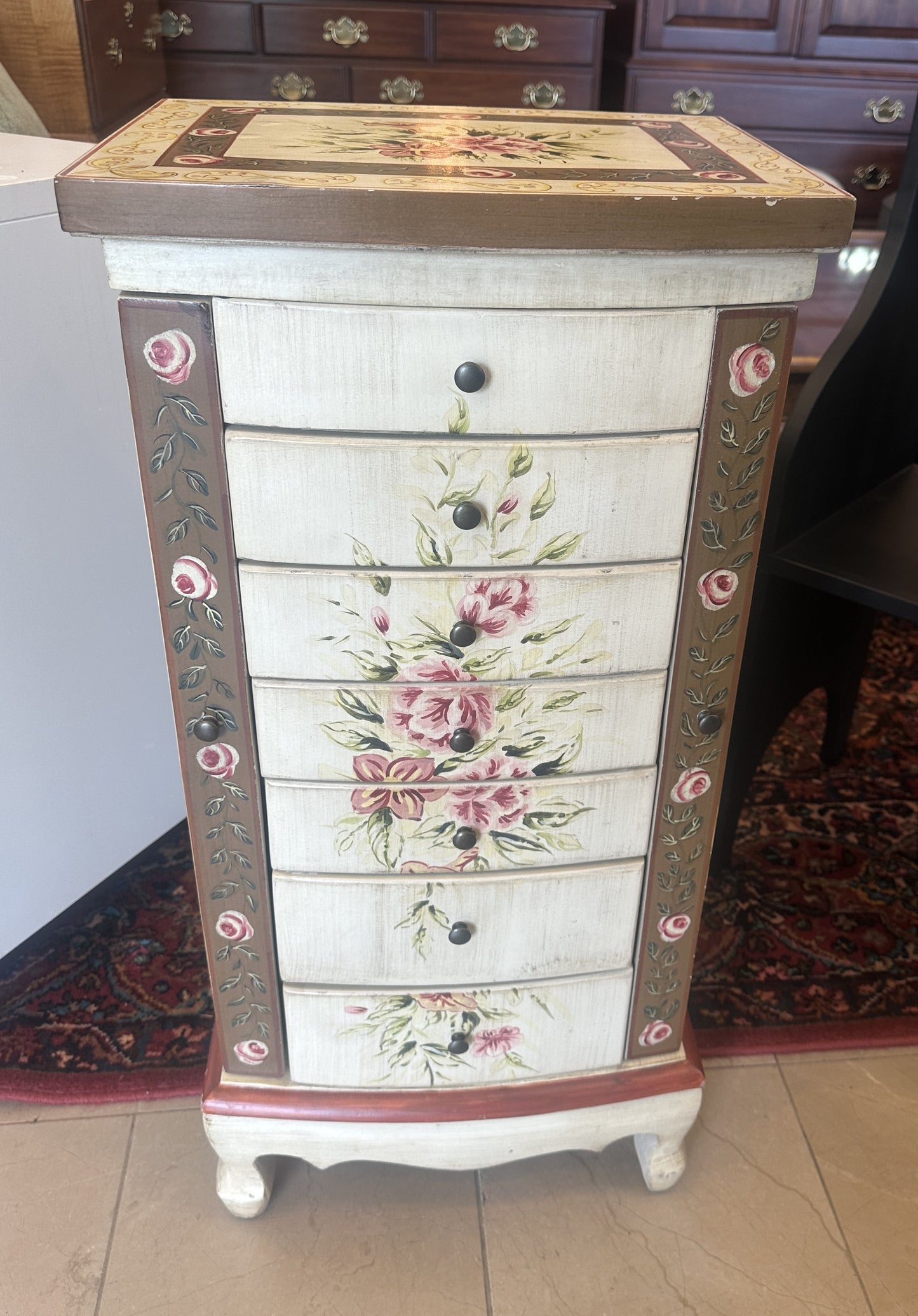 Floral Painted Jewelry Cabinet (01401N)