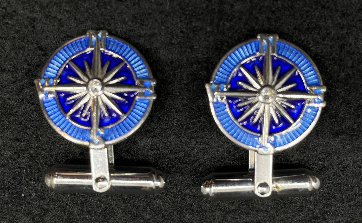 Nicole Barr Compass Cufflinks, Enamel and Sterling (01401S)