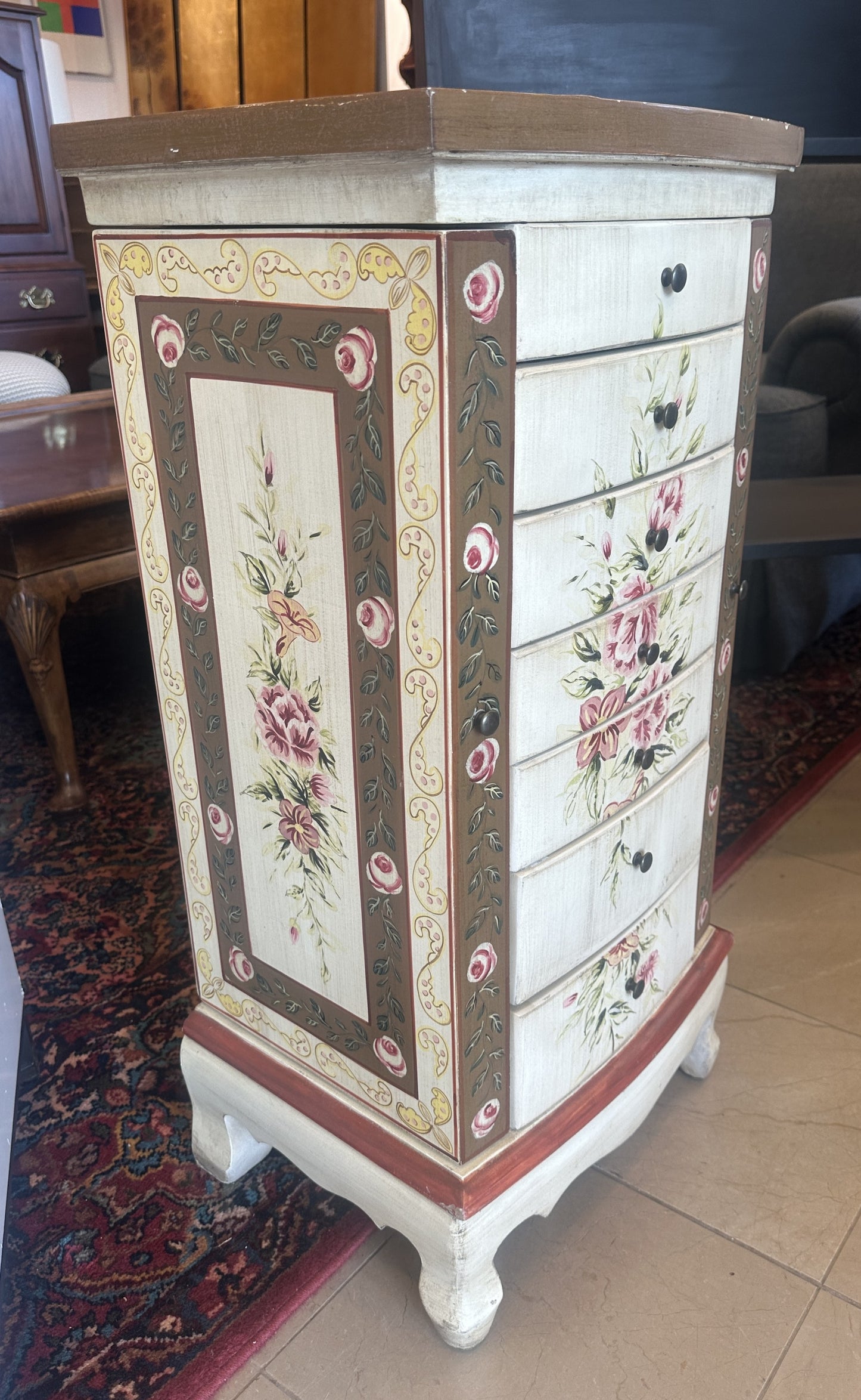 Floral Painted Jewelry Cabinet (01401N)